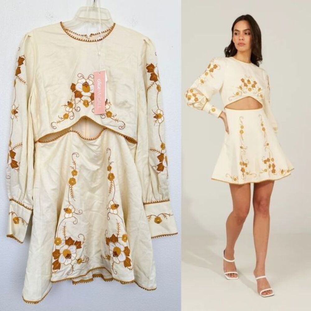 NWT Alice McCall Lera Embroidered Mini Dress Ivory Floral Bohemian Women's 14